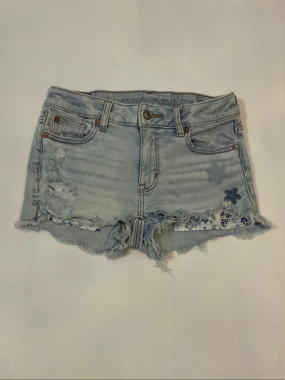 American Eagle Outfitters Light Blue Distressed Denim Jean Shorts